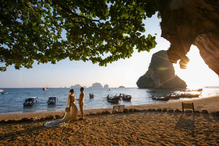 Wedding photo of Tina and Charles in Thailand at Rayavadee resort Railay Krabi.